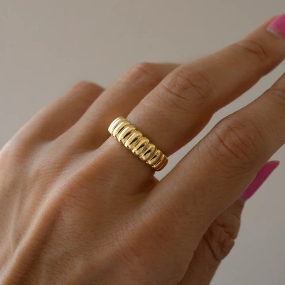Gold Fluted Statement Ring from Sami Jewels - Size 11